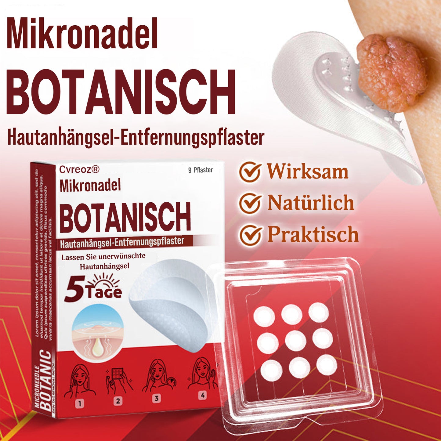 Cvreoz® Mikronadel Botanisches Hautanhängsel-Entfernungspflaster
